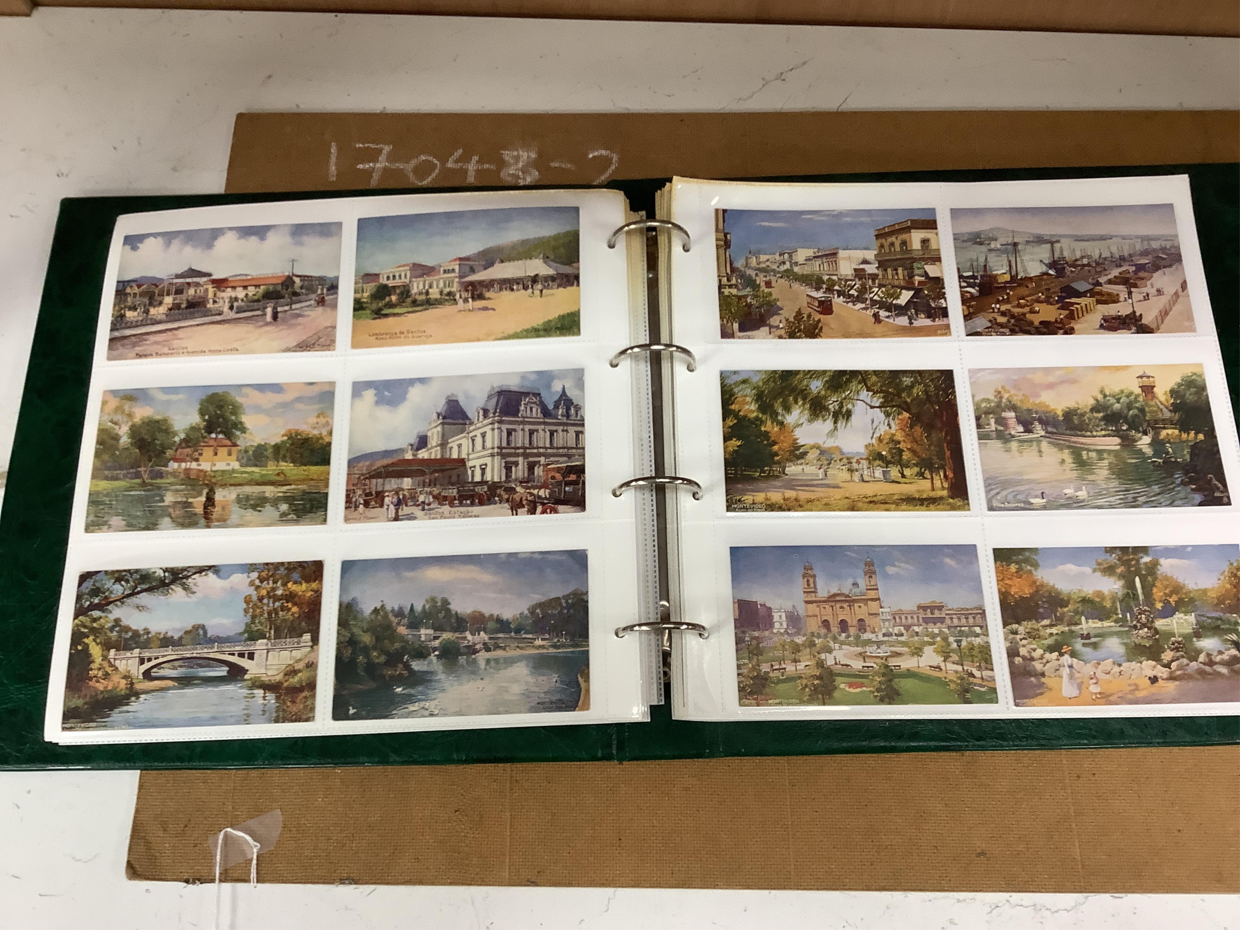 A box and two folders of postcards and a few cigarette cards, mainly relating to the Royal Mail Steam Packet Company and Royal Mail Lines Ltd., including a good quantity of 1930s and later postcards of cruise ships, many